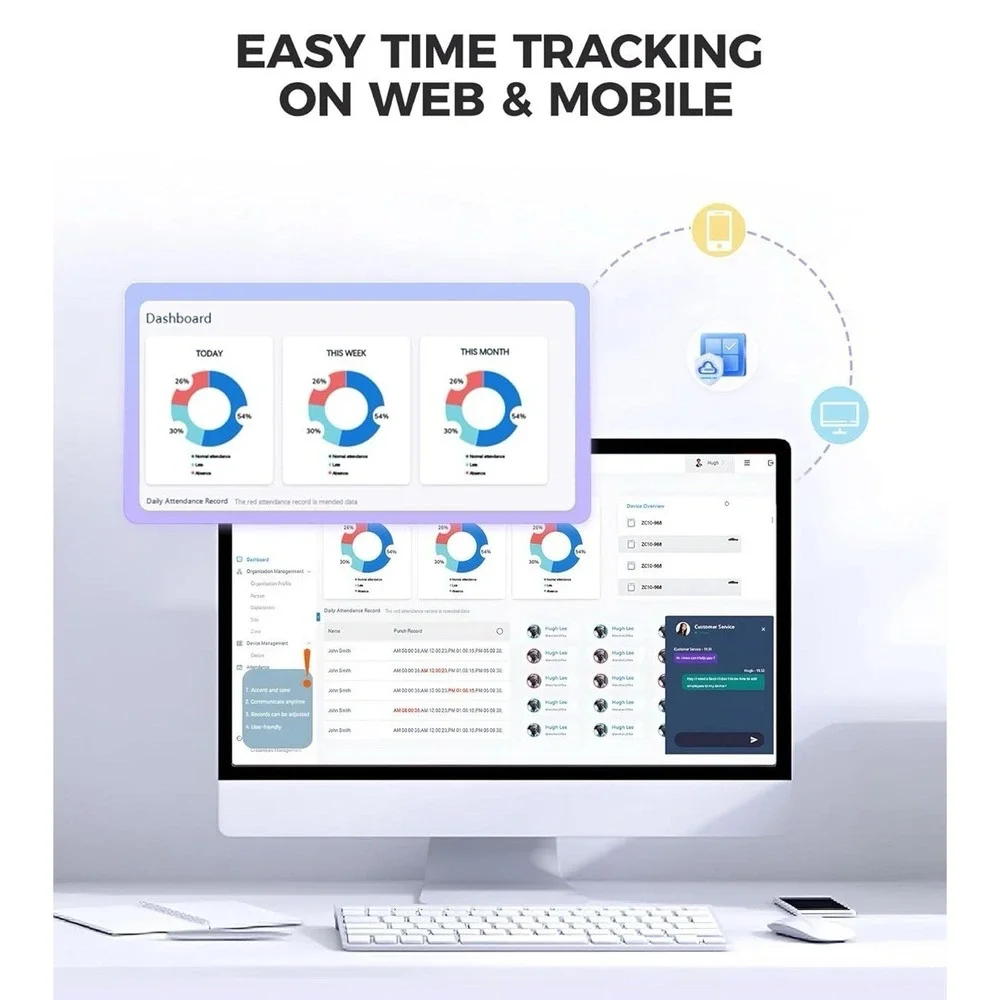 Time Clock Cloud-Based with Touch Screen Face/Fingerprint/Card/PIN